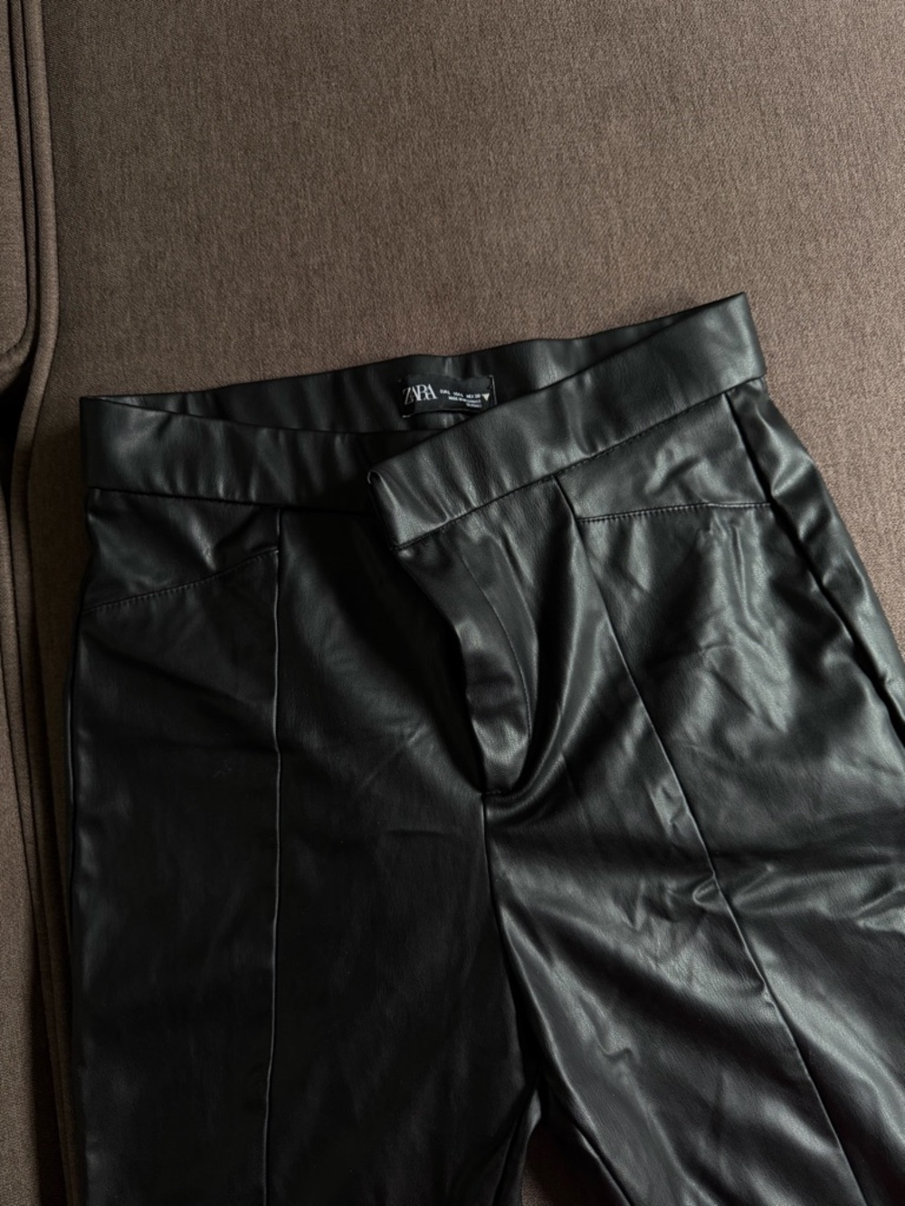 Zara Black Faux Leather High-Waist Trousers